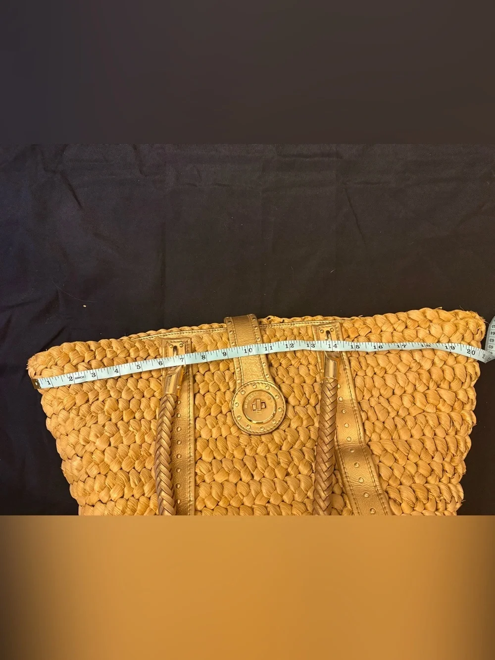 Michael Kors gold Woven Leather-Trim Tote